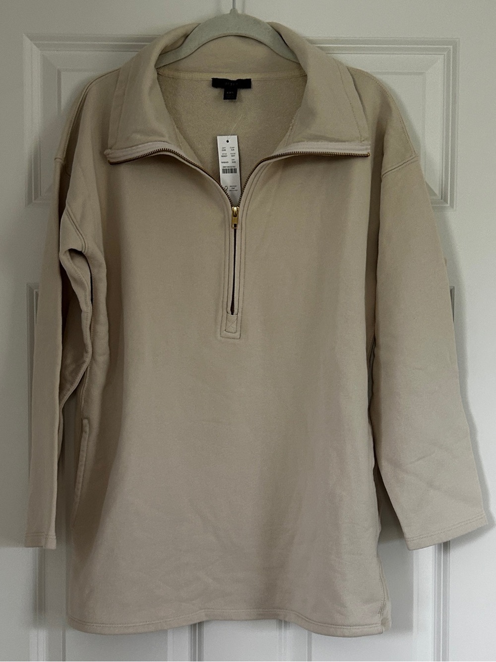 NWT J. Crew Cream Half-Zip Cotton Pullover